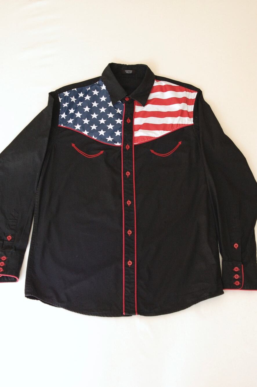 American Flag Western Shirt Black Boxy Button Up Small